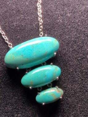 Turquoise Pendant Necklace White Gold Plated 925 Sterling Silver 10g